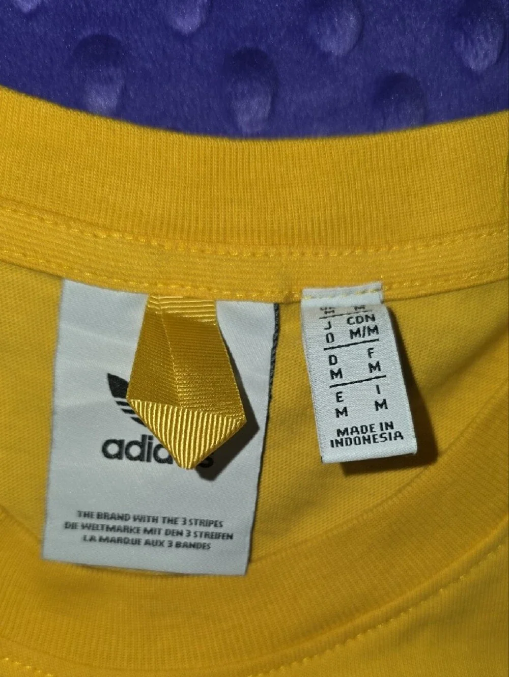 adidas Yellow Tee with Purple Floral and Green Leaf Graphic